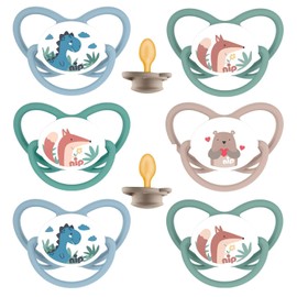 NIP Natural Latex Dummy Butterfly with Ring Size 2 (5-18 Months) Latex Pack of 6 Boys Teat Made of Latex FSC 100%, Made in Germany, BPA Free