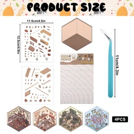 4 Sets DIY 3D House Stickers, Fun DIY Stickers Scene House Book Sticker, Make Your Own Supermarket, Coffee, Shop, Restaurant, Bookstore, 4.5x4.9 inch 3D Sticker Scene