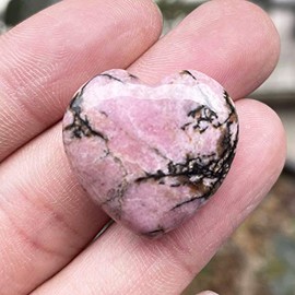 Ladeukoi Ladeukoi Natrlicher Kristall Liebe Herz Stein, Poliert Heilung Palme Tasche Stein Reiki Ausgleich Meditation Mini Stein 1"(25mm), Rhodonite