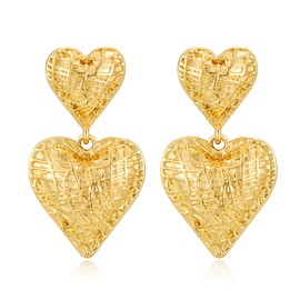 14K Gold Plated Stud Earrings Double Scarred Heart Design 20 Gauge Stainless Steel Post Stronger Spiritual Jewelry Gift for Bestie