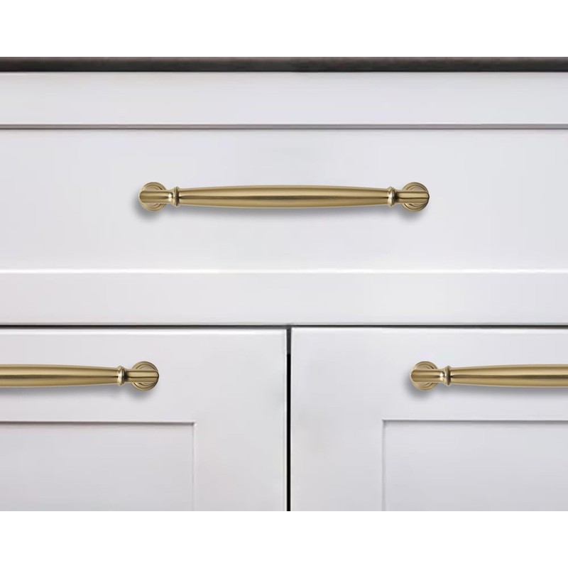 khtumeware 10 Pack 3-1/2 Inch(89mm) Brushed Brass Cabinet Pulls Heavy