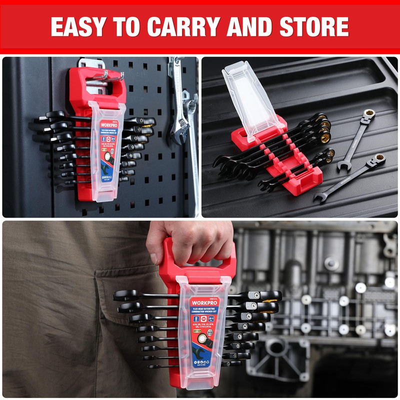 WORKPRO 8-piece Flex Head Ratcheting Wrench Set, Anti-slip Set SAE