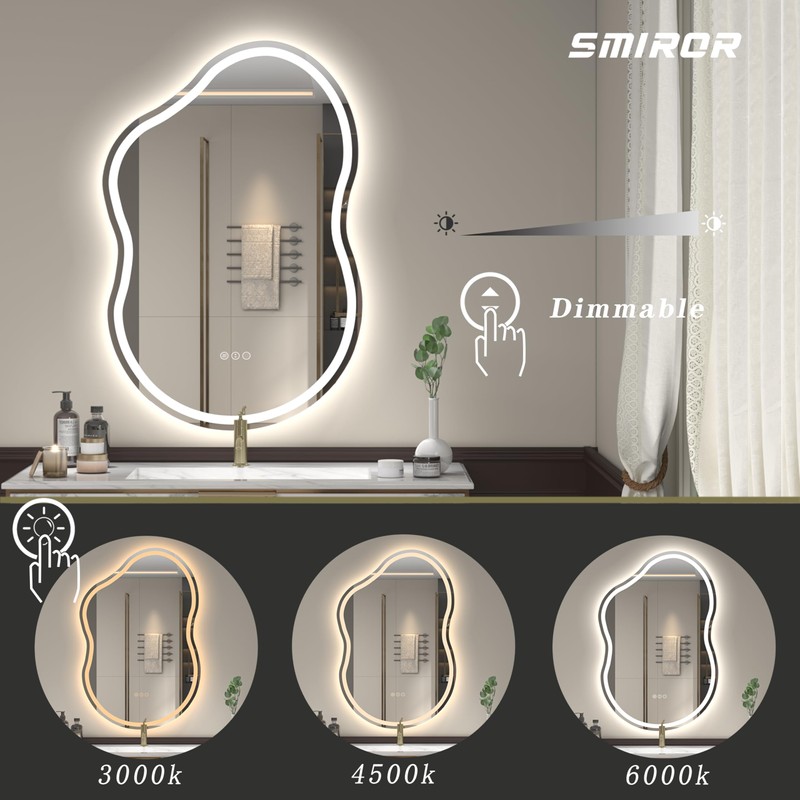 SMIROR Irregular Led Bathroom Mirror 20x 32 inch, Cloud Lighted