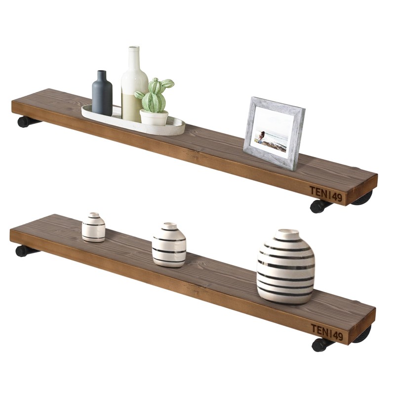 TEN49 Industrial Pipe Wood Wall Shelf - 36" Espresso Real