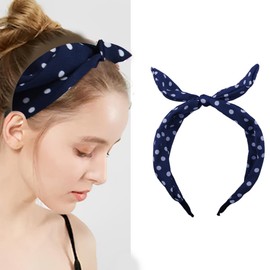 Bow Polka Dot Headbands for Women Knotted Headband Hair Bands Wide Non Slip Headbands for Women Vintage Thick Soft Hair Accessories Hairband for Women Makeup Headband Hair Hoops Head Band for Girls