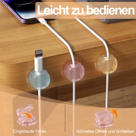 ZHEGE Kabelhalter Kabelclips, Kabel Organizer, Feder Kabelklemmen Selbstklebend, Kabelmanagement für Schreibtisch, Auto, Wand, Kabelorganizer für Ladekabel HDMI (6 Stücke, Mehrfarbig)