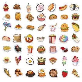 100 Pcs Food Snack Stickers, Cartoon Vinyl Waterproof Trendy Decals Bulk Pack for Laptop Notebook Tablet Phone Car, Lovely Food Stickers for Teens Kids Girls Durable 100% Vinyl