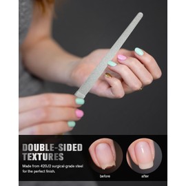 FERYES Stainless Steel Double Side Nail File with Anti-Slip Handle for Salon Home and Travel, Metal Manicure File for Women and Men, 4.8-Inch Filing Surface