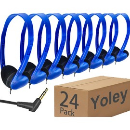 Yoley Bulk Headphones 24 Pack for School Classroom Kids, Wholesale Durable Wired Earphones for Children Students Toddler Teens Boys Girls and Adult (Dark Blue)