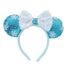 JIAHANG 3D Seuqin Mouse Ear Headband, Hair Bow Hairband with Snowfalke, Park Party Headwear for Women Girls
