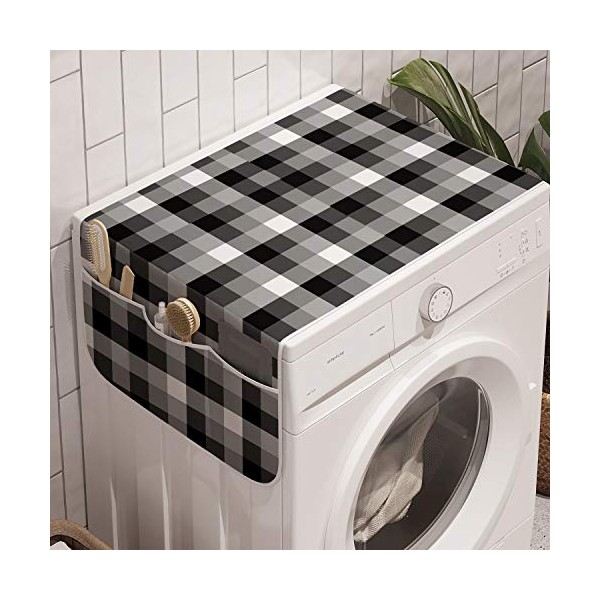 Lunarable Grey Plaid Washing Machine Organizer, Repeating Pattern of Symmetric