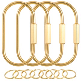 4Pcs Gold Brass Key Rings Purse Bag Charms for Handbags Screw Lock Key Organizer Carabiner Keychain Clip Simple Style Oval Lock Keychain Heavy Duty Car Keys Fob Holder Purse Charms for Men Women
