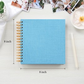 8 x 8 Inch Small DIY Scrapbook Photo Album Linen Cover 80 Blank White Pages for Memory Book Travel Wedding and Baby Shower