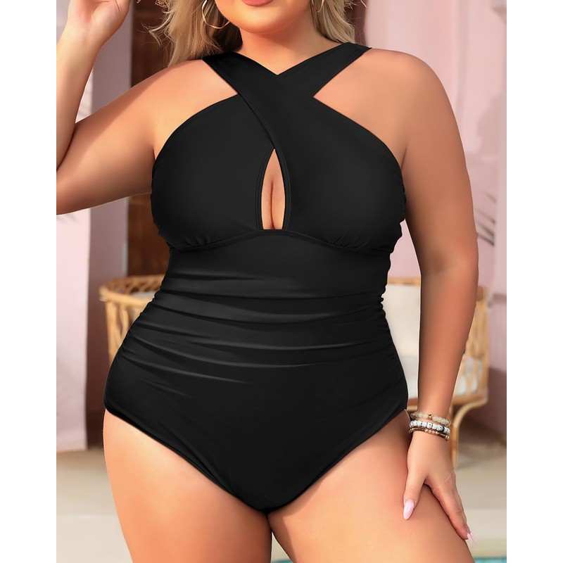 Daci Womens Front Cross Plus Size One Piece Swimsuits Tummy