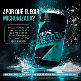 Creatina Monohidratada Micronizada Basmac | Sin Sabor 90 Porciones | Con Scoop Dosificador | Gym Hombre Mujer | Fuerza Masa Muscular | Alta Absorción Disuelve Rápido | Certificada FSSC 22000