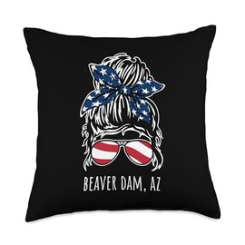 Beaver Dam AZ Messy Hair Bun Ribbon Sunglasses Design Throw Pillow