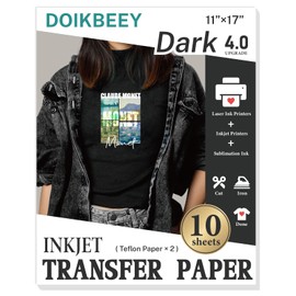 DOIKBEEY Heat Transfer Paper Upgraded Version 4.0 for T Shirts 10 Sheets, 11" X 17" Printable Heat Transfer Vinyl, Vivid Color & Durable Iron on Transfer Paper for Dark Fabric