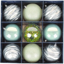 National Tree Company First Traditions Christmas Tree Ornaments, Glittery White, Silver, and Teal Ball Assortment, Set of 9