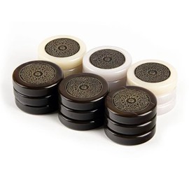 JP GAMES LTD Luxury Manopoulos Mother of Pearl Backgammon Stones with Decorative Metal Design Premium Set Handmade in Greece by Experts