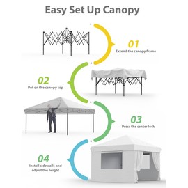 GarveeLife 10'x10' Pop Up Canopy Tent with 4Pcs Sidewalls, Portable Instant Commercial Canopy with 4 Stakes, 4 Ropes, 4 Sandbags for Farmers' Market, Patio, Outdoor, Camping, White