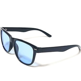 Bliss Leather Wellington Sunglasses, Unisex, Stylish, UV Protection, Ultra Lightweight, Large Lenses, black and light blue
