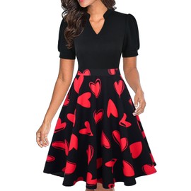 Mokayee Womens Valentines Day Dress Summer Short Puff Sleeve Fit and Flare Modest Teacher Interview Business Professional Work Dresses L
