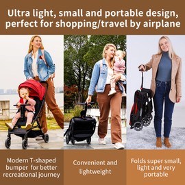 COOL KIDS Portable Stroller with Automatic Fold，Lightweight Umbrella Stroller with Pop Out Sun Canopy，Compact Stroller for Travel(red)