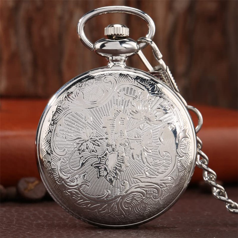 Whodoit Classic Sliver Shiny Arabic Numeral Men's Quartz Pocket Watch,