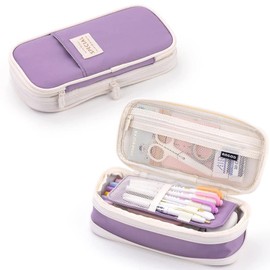 WAFJAMF Large Capacity Pencil Box with Zipper Large Capacity Storage Bag Pen Pouch Case for Office Travel - Purple