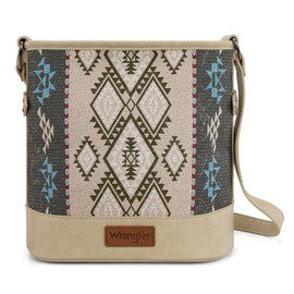 Wrangler Crossbody Bag for Women Aztec Print Western Style Crossover Purse With Adjustable Strap Tan WG213-2003TN