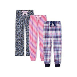 Sleep On It Girls Pajama Pants 3 Pack Fleece and Jersey Sleep Pants with Elastic Waist Assorted Prints Sizes 7-16