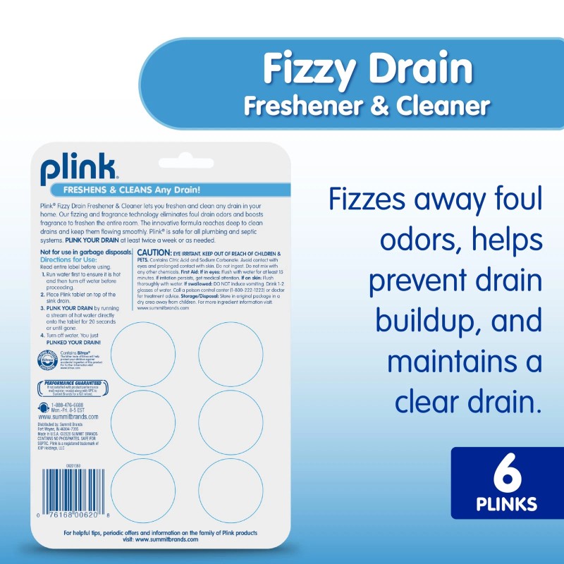 Plink Lemon Scent Drain Freshener Effervescing Tablets 6 Count Pack