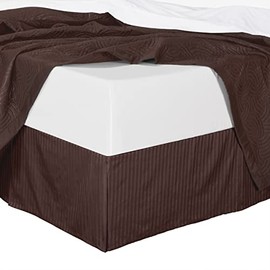 Royal Hotel Bedding Premium Quality Striped Bed Skirt Pleated Tailored Hotel Quality, Soft and Durable Polyester Fabric Wrinkle Free, dust Ruffle, Full Size Bed Skirt, Chocolate Brown Bedskirt