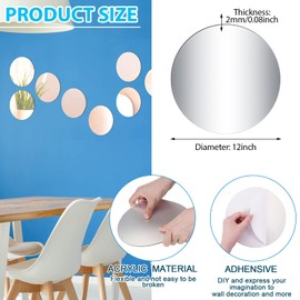 Set of 24 Acrylic Round Mirror Plate Circle Mirror Trays Wedding Centerpieces for Tables Self Adhesive Non Glass Mirror Stickers for Home or Wall Decor Candle Crafts (12 Inch)