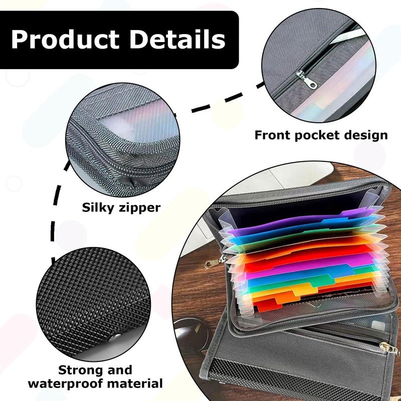 Expanding File A5, Document Folder with Zip and Colourful Labels,