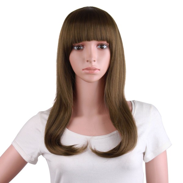 MapofBeauty Fashionable, straight-fringed, Curled, Long Haired Wig for every day wear brown