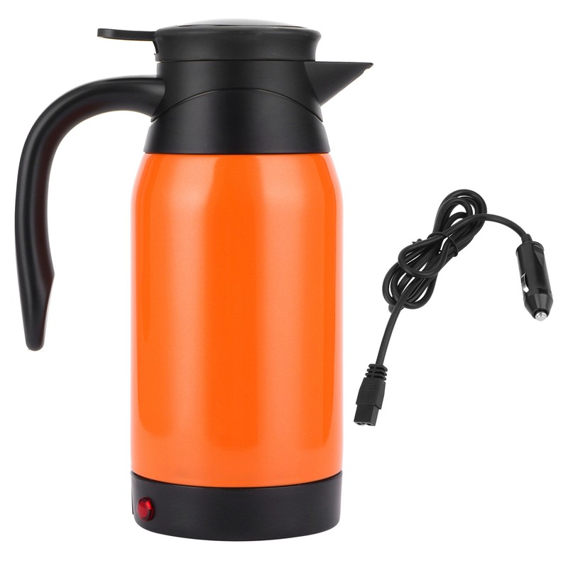 Orange Car Electric Kettle Temperature Display Car Boiling Cup Travel