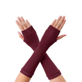 Allegra K Unisex Classic Fashion Stretch Fingerless Arm Warmers Oversleeve One Size Wine Red