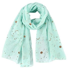 Tinpia Fashion Scarf for Women, Lightweight Colorful Shawl with Star Moon Pattern for Girls Ladies Women Mint