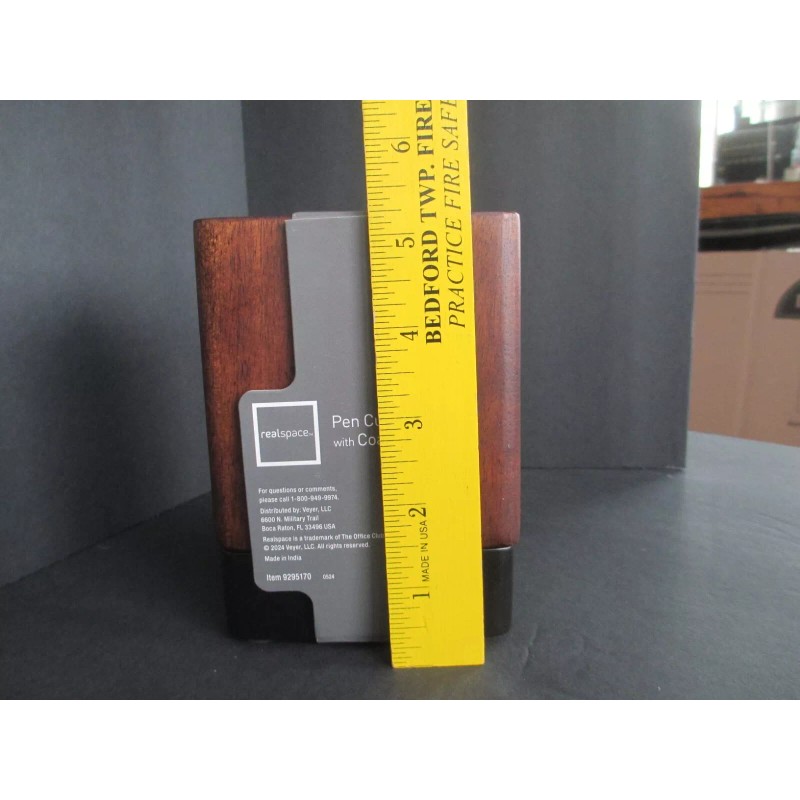 Realspace Solid Wood Walnut Danish Modern Desk Pen Holder with
