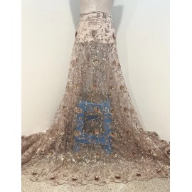 wowfabric4less123 Blush Embroidery  Sequins Lace Fabric 50” Width 1 Yard