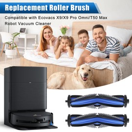 2 Pack Main Brush Replacement Parts Compatible with Ecovacs Deebot X11 Omni-Cyclone, X9, X9 Pro Omni, T50 Max Robot Vacuum Cleaner, Anti-Tangle Roller Brush, Multi-Surface Rubber Brush Accessories