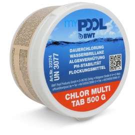 myPOOL Multi Tab 500-5 in 1 Poolpflege - Dauerchlorung Wasserbrillanz Algenverhütung pH-Stabilität Flockungsmittel - 500 g für Pools bis 30 m³ für Circa 14 Tage Pflegedauer