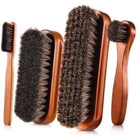 4 piezas de kit de cepillo de brillo de pelo de caballo para zapatos con aplicadores de pulido, cepillos de limpieza para calzado de cuero, cepillos de limpieza de gamuza con paño de microfibra para