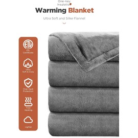 Mlivrom Heated Throw Blanket with 1-9 hrs Timer Auto-Off & 8 Heating Levels，Flannel Electric Blanket Throw ETL Certification，Machine Washable Full Body Warming Blankets