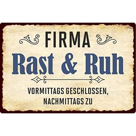 Decorative Tin Sign 20 x 30 cm Company Rast & Ruh Morning Closed Afternoon