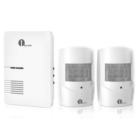 1byone Driveway Alarm, Home Security Alert System with 36 Melodies, 1 Plug-in Receiver and 2 Weatherproof PIR Motion Detector, 1000ft Wireless Transmission Range and 24ft PIR Detection Range