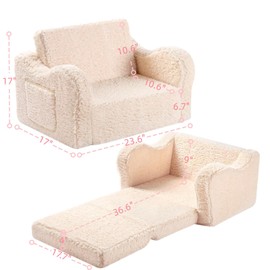 MOMCAYWEX MOMCAYWEX Kids Chairs for Toddler, 2-in-1 Toddler Soft Sherpa Couch Fold Out, Convertible Sofa to Lounger for Girls and Boys, Cream