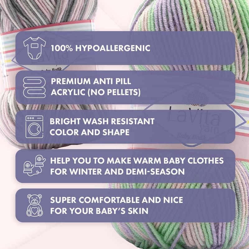 LaVita Baby Batik 100% Acrylic Yarn – Soft – Hypoallergenic