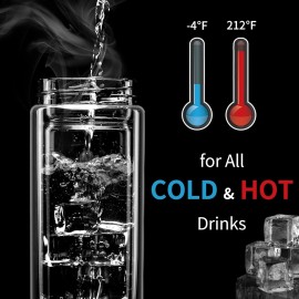 Unbranded Glass Cup 12oz/350ml, Double Walled Borosilicate Portable Travel Cup, Leak Proof